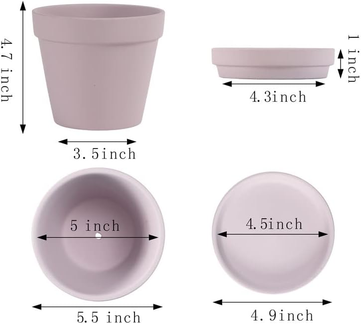 Fcacti 5.5 Inch Pink Clay Pot for Plant with Saucer - 6 Pack Large Terra Cotta Plant Pot with Drainage Hole, Flower Pot with Tray, Terracotta Pot for Indoor Outdoor Plant - Image 2
