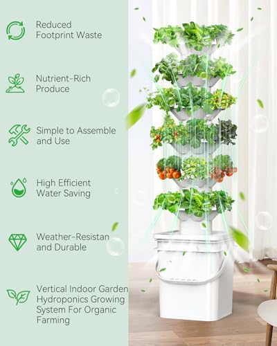 Vertical Hydroponics Growing System Kit, Indoor Outdoor Gardening System Kits, Herb & Fruits Growing Hydroponic Tower, 6 Layers (36 Pods) - Image 5