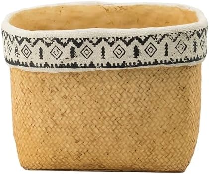 Rectangular Basket Planter Set with Geometric Trim for Indoor Outdoor Decor - Image 3