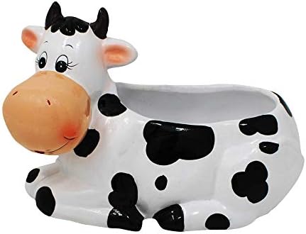 Cow Planter Pot - Cow Print Party Decoration Supplies - Garden Backyard Cow Stuff Statue - Flower Ceramic Succulent Planter - Plantador de Vacas - Large 9" with Drain - Image 2