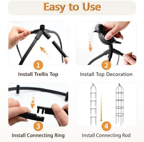 4 Pack Garden Obelisk Trellis for Climbing Plants Outdoor, 6FT Adjustable Metal Plant Support with 3 Decorative Tops, Black Rustproof Trellis for Roses, Tomatoes, Clematis & Vines - Image 5