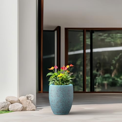 Ocean Teal Veil Small Twill Conical Round Planter 13" Tall - Image 3