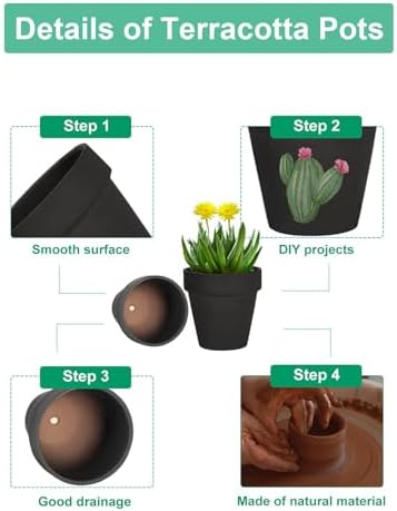 vensovo 3 Inch Black Terracotta & Clay Pot with Drainage, 20 Pack - Image 3