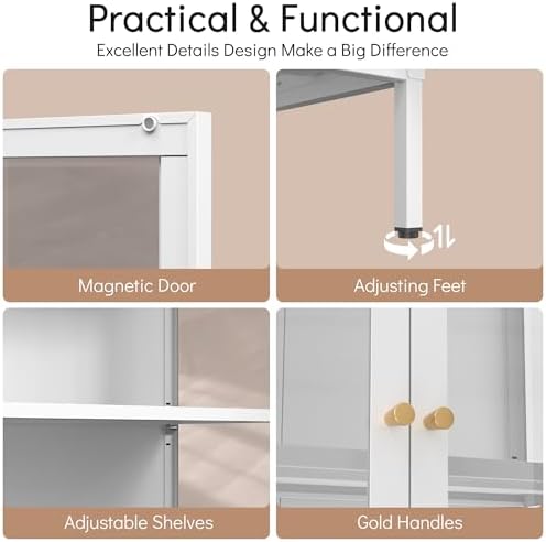 Polup 66" White Glass Display Cabinet, 3-Side Clear View for Collectibles - Image 6