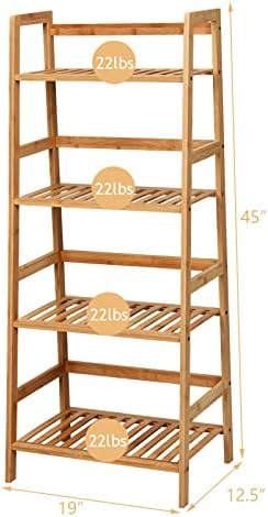 COSTWAY 4-Tier Ladder Shelf, Bamboo Plant Stand Rack - Image 3