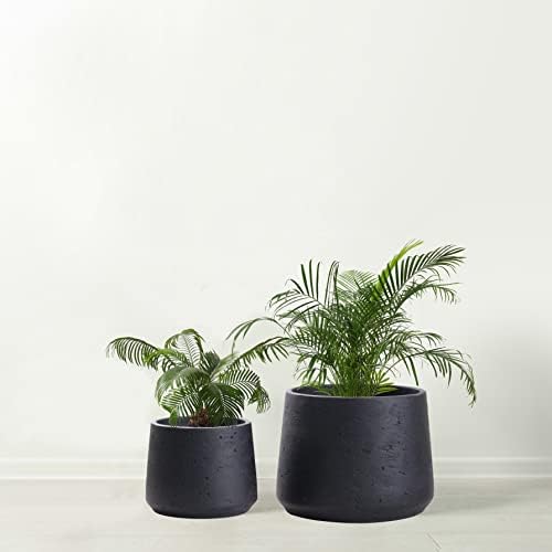 Olly & Rose Copenhagen Matt Black Ceramic Plant Pot Set of 2-9" and 6" Ceramic Cement Planters for Indoor & Outdoors Textured Effect - Large & Medium Plant Pots - Image 3