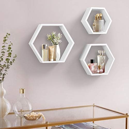 ROSE BLOOM Set of 3 White Wood Hexagon Shelves for Wall Decor - Farmhouse Honeycomb Shelves for Living Room Decor, Kitchen Storage, Mounted Storage - Durable, Stylish & Versatile - Image 6