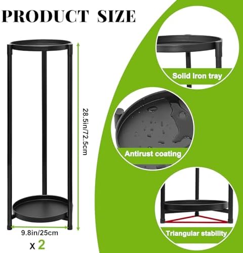 2 Tier Plant Stand Indoor, Black Corner Tiered Tall Plant Stand for Outdoor Multiple Plants, Metal Flower Pot Stands Holders Plant Display Shelf for Balcony Living Room Garden Patio(2Pcs) - Image 2