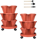 GameXcel Vertical Planter Tower - 3 Tier Stackable Garden Planters with Wheels and Tools Plant Pots for Strawberry Herb Flower and Vegetable Indoor Outdoor Use Red 2 Pack by GameXcel