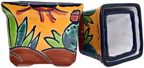 Talavera Hand-Painted Flower Pots (Set of 3) - 2.8" Cactus Design - Authentic Mexican Pottery Planters for Succulents - Image 2