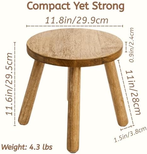 Youeon 12 Inch Round Solid Wooden Step Stool, Non-Slip One Step Stool for Adults, Holds up to 300 Lbs, Portable & Sturdy, Footstool for Bedroom, Bathroom, Kitchen, Easy to Assemble - Image 3