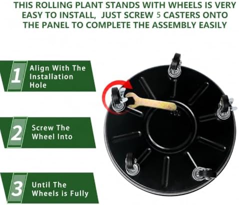 2 Pack Metal Plant Caddy With Wheels 16 Inch Black, Round Rolling Heavy Duty Plant Dolly, Heavy Plant Pot Mover Outdoors or Indoors, The Metal Wheel Can Rotate 360 Degrees or Lockable. - Image 3