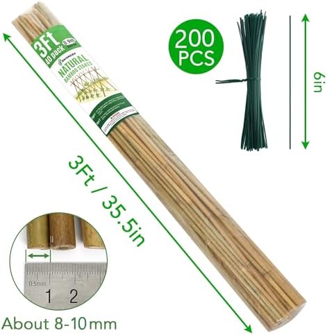 SWANGSA 40 Pack Bamboo Stakes for Plant 3 Feet,Bamboo Sticks Plant Support Garden Stakes Poles with 200pcs Twist Ties for Tomatoes, Beans, Flowers, Potted Plants, Indoor and Outdoor Climbing Plants - Image 5