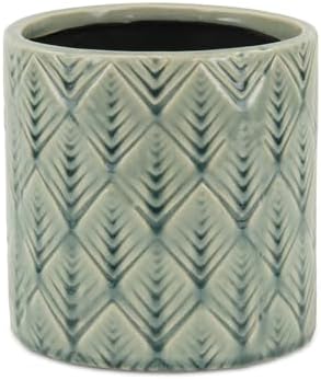 HomeRoots 6" Green Geometric Ceramic Indoor Outdoor Round Pot Planter - Image 3
