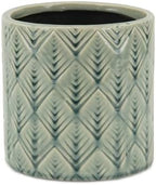 HomeRoots 6" Green Geometric Ceramic Indoor Outdoor Round Pot Planter - Image 3