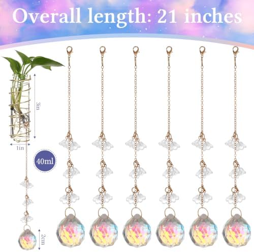 6 Pcs Plant Propagation Station Colorful Crystal Suncatcher, Handmade Boho Rooting Vase, Hanging Window Plant Propagator Stations Suncatcher with Chain Pendant Ornament Balls (Flower) - Image 3