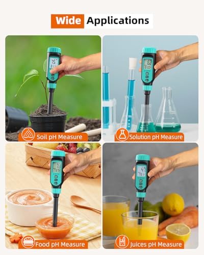 Tadeto Soil pH Tester, High Accuracy Digital pH Meter for Soil, Garden, Water, Plants, Solution and Food, Soil pH Test Kit with Thermometer LCD Display, Calibration Powder and Alloy Protective Cap - Image 6
