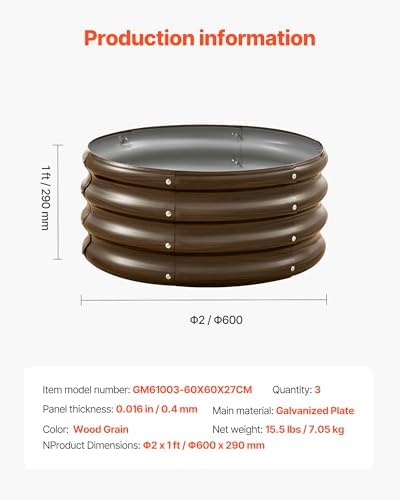 VEVOR 3 Pcs 2x2x1ft Round Galvanized Raised Garden Bed Kit, Outdoor Metal Raised Beds for Gardening Vegetables, Easy Assembly Garden Planter Box for Flowers Fruits with Open Base - Image 7
