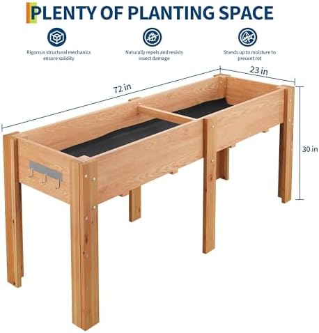 72x 23x30IN Raised Garden Bed Outdoors with High Legs & Hooks, Non-Woven Liner, Elevated Wooden Large Planter Box for Backyard, Patio, Balcony w/Divider Panel, 6 Legs, 300lb Capacity - Image 2