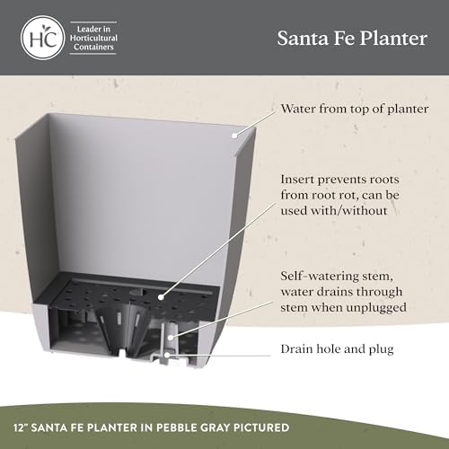 The HC Companies Santa Fe Square Self-Watering Pot - Lightweight Plastic Planter for Herbs & More - Durable Plant Pots for Indoor Plants & Outdoor Plants (16" Black Sand, Pack 2) - Image 4