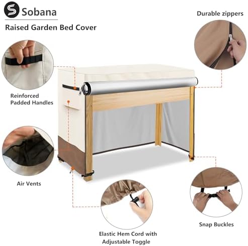Outdoor Raised Garden Bed Winter Cover with Split Zipper,Waterproof Heavy Duty Cover for 48 x 24 x 30 inch Elevated Wood Planter Box Stand(Beige,Covers only) - Image 3