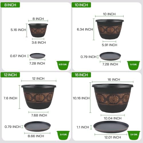 Usocik 16 Inch Outdoor Planters, 4 Pack, Copper Retro Floral - Image 4