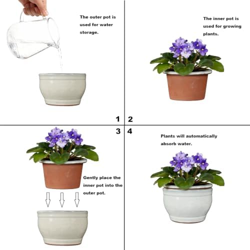 Self Watering Pot for African Violets Indoor Outdoor Plants, 6 inch, White - Image 4