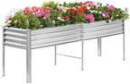 Land Guard Galvanized Raised Garden Bed with Legs, 96×24×32in Raised Garden Beds Outdoor with Drainage Holes, Planter Boxes Outdoor for Backyard, Patio, Balcony, 1200lb Capacity, Silver by LandGuard