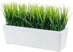 MyGift 14 Inch Artificial Green Grass Plant White Concrete Planter by MyGiftHome