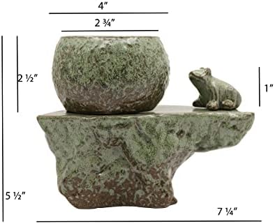 Cotta Planters Self Watering Ceramic Pot with Plant Buddy Frog Figernie in Two Tone Patina Glaze - Image 2
