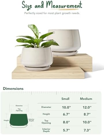 LE TAUCI Ceramic Plant Pots, 10 + 12 Inch, Set of 2, Reactive Glaze Beige - Image 3