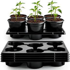 RooTrimmer 6 Inch Plastic Plant Pots 30 Pack and 6 Cell Nursery Pots Trays 5 Pack, Sturdy Seeds Starting Germination Shuttle Carrying Trays, Black Nursery Planting Propagation 5 Sets by RooTrimmer