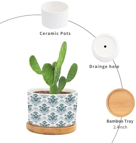 Blue Floral Ceramic Planters Mughal Flower Planters for Outdoor Plants with Drainage Holes and Saucers Pot for Outdoor Garden Home Plant - Image 3