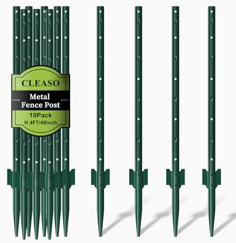 Metal Fence Posts for Wire Fencing,Heavy Duty U Post 4 FT Green by OutdoorFence