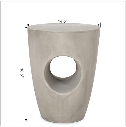 ø14.5'' Concrete Side Table End Table for Outdoor & Living Room, Modern Retro Drum Style, Durable and Lightweight, Magnesium Oxide & Cement Material, No Assembly, Gray - Image 2