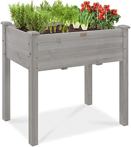 Best Choice Products 34x18x30in Raised Garden Bed, Elevated Wood Planter Box Stand for Kids, Backyard, Patio, Balcony w/Bed Liner, 150lb Capacity - Gray by BestChoiceProducts