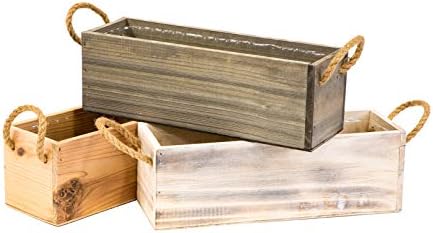 Wooden Planter Box with Handle I Rustic Whitewash I Plastic Liner l Garden Decor l Restaurant and Wedding Decorations l Table Centerpiece (12x4 w Handle Set of 4, Whitewash) - Image 6