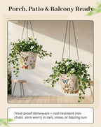 Stoneware Hanging Planters Set of 2,Large 7" + Small 5" - Image 4