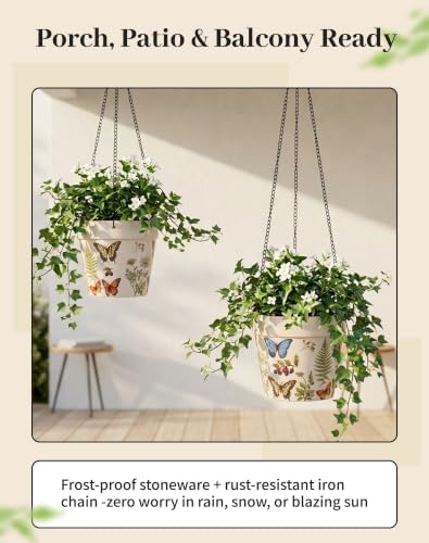 Stoneware Hanging Planters Set of 2,Large 7" + Small 5" - Image 4
