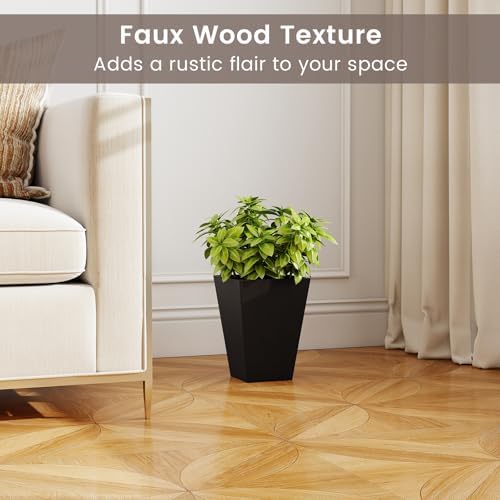 GIANTEX Square Taper Planter Set of 2, Self-Watering Flower Pots, Black - Image 2