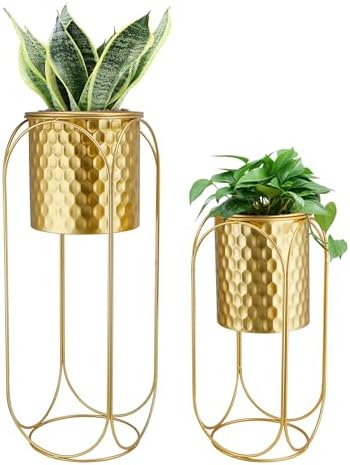 TRIROCKS Set of 2 Planters with Stand Large Gold Planter for Indoor Plants 26 &18" H Morden Plant Pot for Living Room Corner Kitchen Office Garden Balcony Patio Decor(Gold) by TRIROCKS
