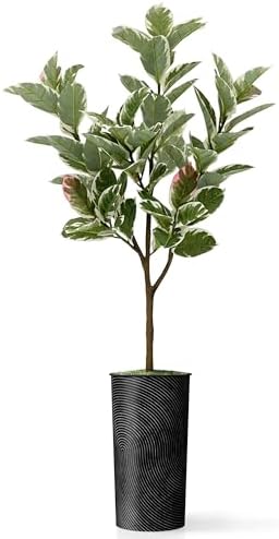 Artificial Tree in Geometric Spiral Pattern Planter, Fake Rubber Silk Tree for Indoor and Outdoor Home Decoration - 70" Overall Tall (Plant Pot Plus Tree) - Image 2