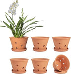 vensovo 4 Inch Terracotta Orchid Pots with Holes and Saucers - 6 Pack Clay Orchid Planter Pots for Repotting, Breathable Flower Pots for Indoor Outdoor, Promotes Air Circulation & Healthy Roots by vensovo