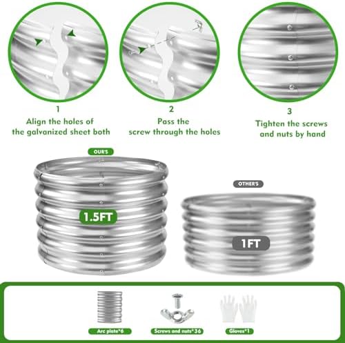 YSEJOMP 17" Tall 24" Diameter Round Raised Garden Bed Kits Outdoor Silver - Image 4