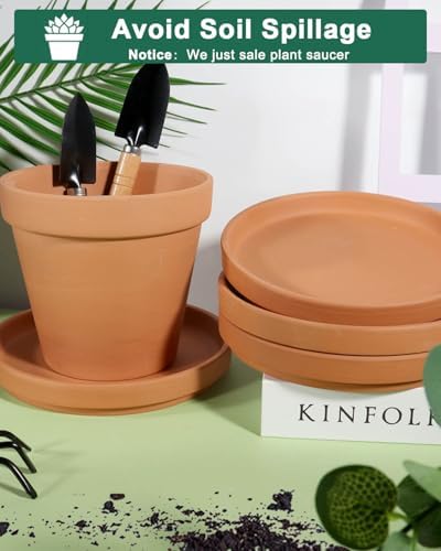vensovo 8 Inch Terracotta Pot Saucer, 4 Pcs Large Round Plant Saucer for 7 Inch Flower Pot, Drainage Hole, Indoor or Outdoor Use, 7.9 x 7.9 inches, Brown - Image 3