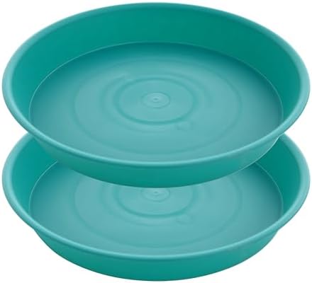 2 Pack of 18 19 inch Plant Saucer Drip Tray (16.6 inch Base), Heavy Duty Deep Plant Saucers for Pots, Plastic Flower Planter Water Trays for Indoors Outdoor (19", Teal) by Bleuhome