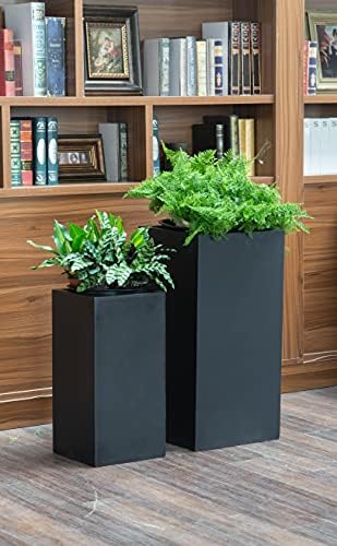 Elegant Cement Gray Tall Planter - Modern Square Flower Pot 24" H x 12" L X 12" W for Indoor Outdoor Plants - Image 6