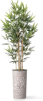 Artificial Tree in Geometric Pattern Planter, Fake Bamboo Silk Tree for Indoor and Outdoor Home Decoration - 70" Overall Tall (Plant Pot Plus Tree) - Image 2