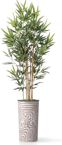 Artificial Tree in Geometric Pattern Planter, Fake Bamboo Silk Tree for Indoor and Outdoor Home Decoration - 70" Overall Tall (Plant Pot Plus Tree) - Image 2