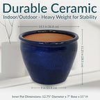 Sunnydaze Chalet 14.5" Ceramic Plant Pot, Imperial Blue Glaze - Image 5